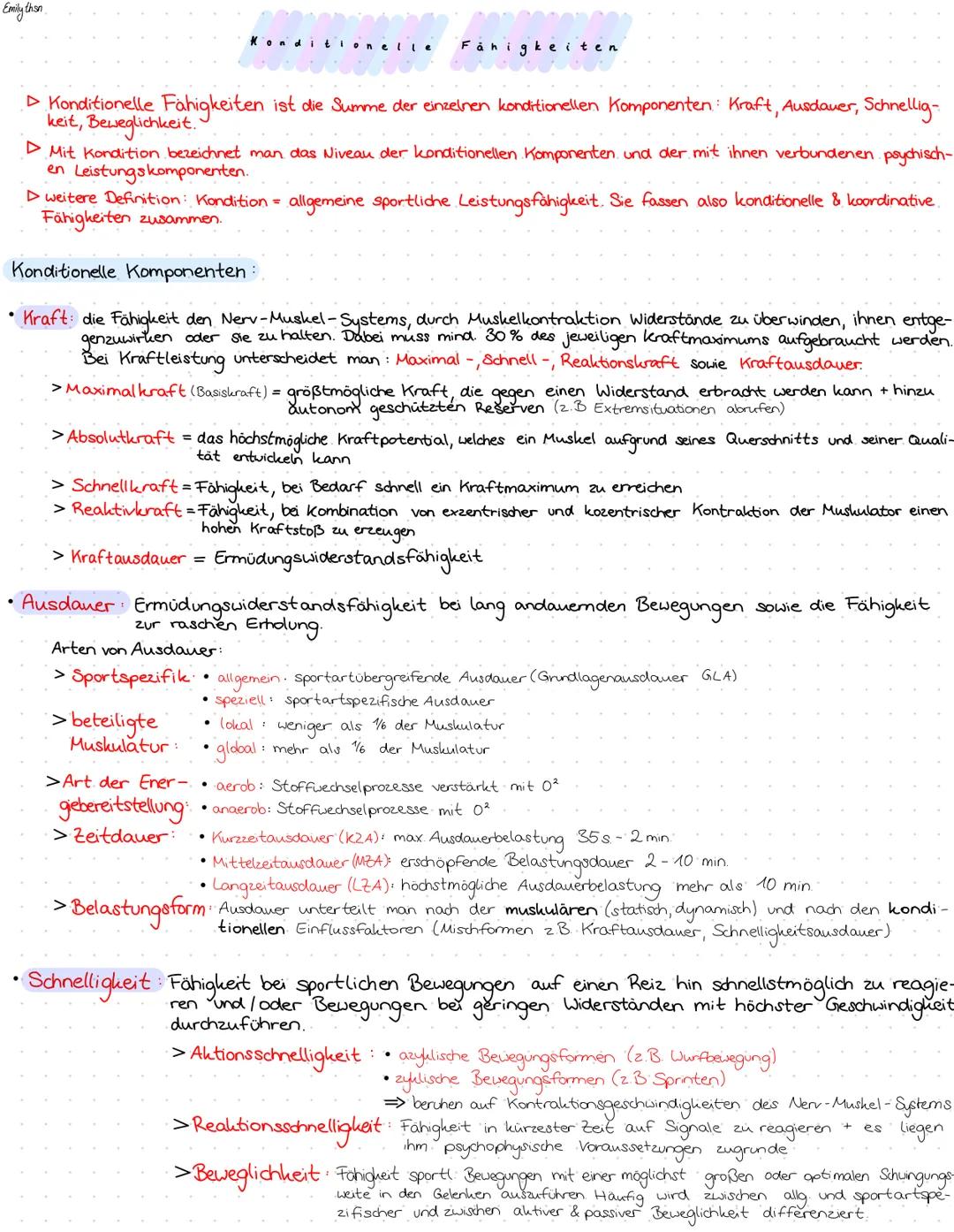 Emily than

# Konditionelle Fähigkeiten

▷ Konditionelle Fähigkeiten ist die Summe der einzelnen konditionellen Komponenten: Kraft, Ausdauer