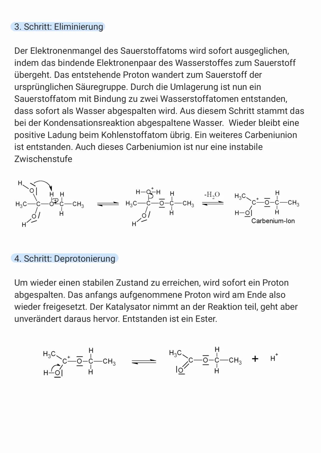 VERESTERUNG
An der Carboxygruppe der Carbonsäure hat der Sauerstoff durch die
Doppelbindung und die freien Elektronenpaare eine hohe
Elektro