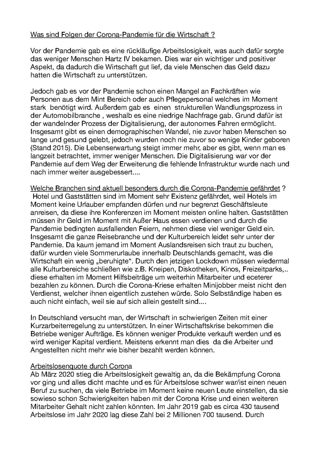 Folgen der Corona-Pandemie: Wirtschaft, Inflation und Kurzarbeit