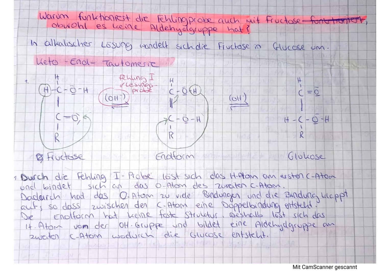 # Die Fehlingprobe:

Die fehlingprobe besteht aus zwei Lösungen, die vor den Nachweis
miteinander vermischt werder. Die erste Fehling-Lösung