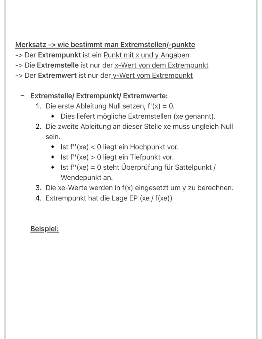 Lösung: f' hat die Nullstellen x₁ = 0 und x₂ = 4 und wird nun an diesen Stellen auf VZW über-
prüft:
Intervall
z. B. Xo
f'(x₂)
Steigung Grap