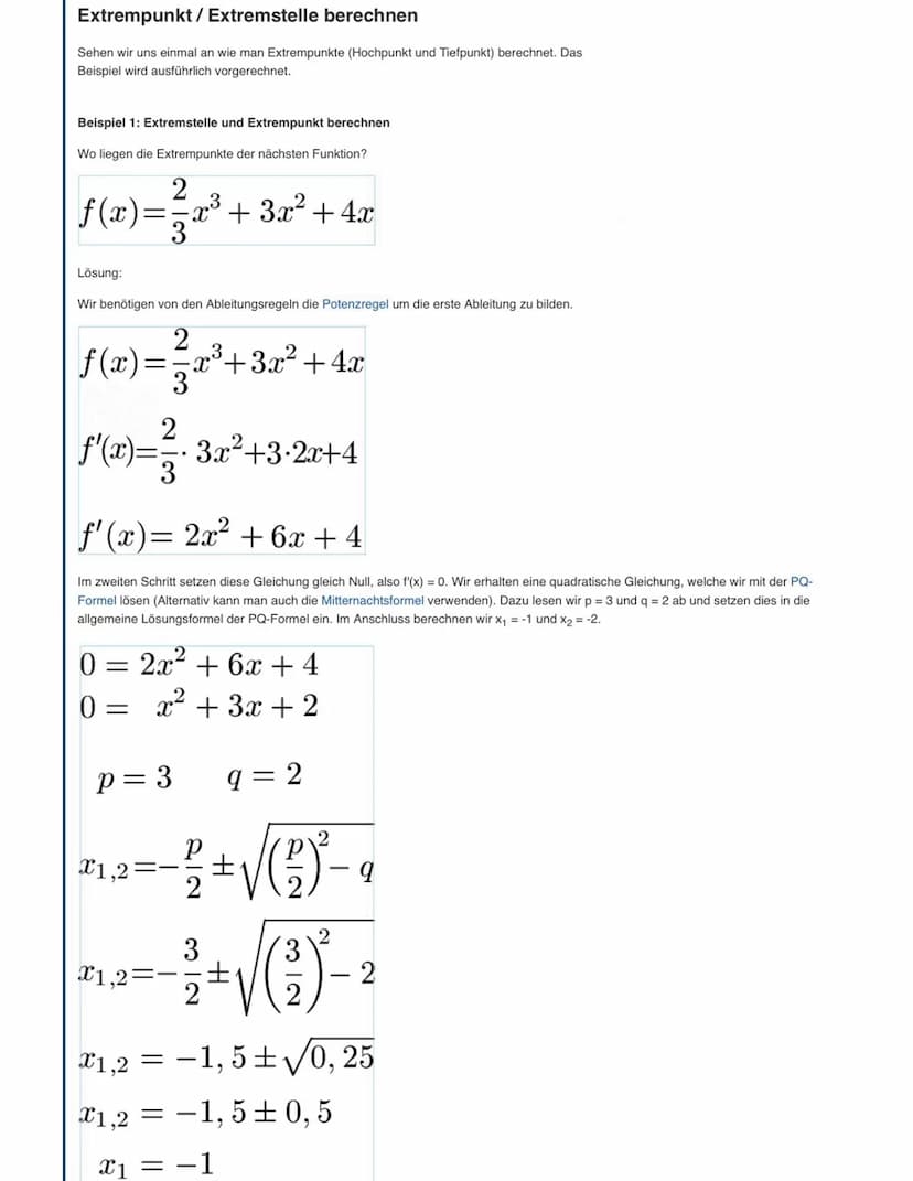 Lösung: f' hat die Nullstellen x₁ = 0 und x₂ = 4 und wird nun an diesen Stellen auf VZW über-
prüft:
Intervall
z. B. Xo
f'(x₂)
Steigung Grap