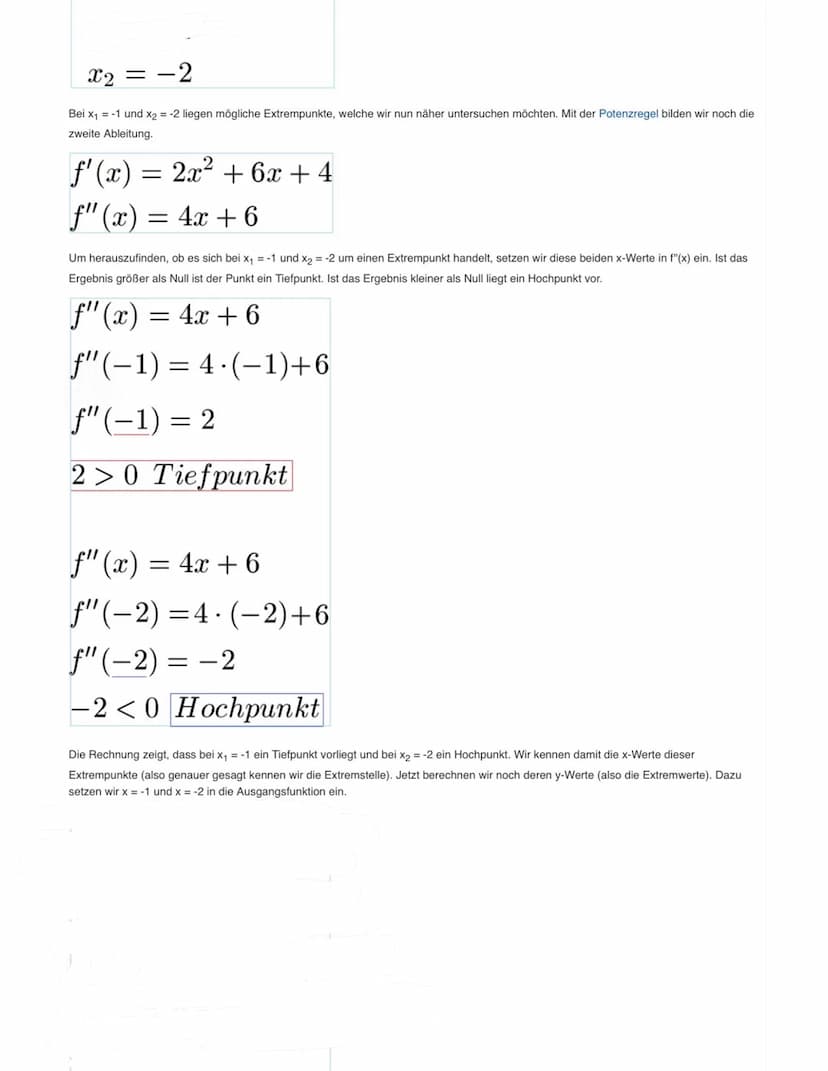 Lösung: f' hat die Nullstellen x₁ = 0 und x₂ = 4 und wird nun an diesen Stellen auf VZW über-
prüft:
Intervall
z. B. Xo
f'(x₂)
Steigung Grap