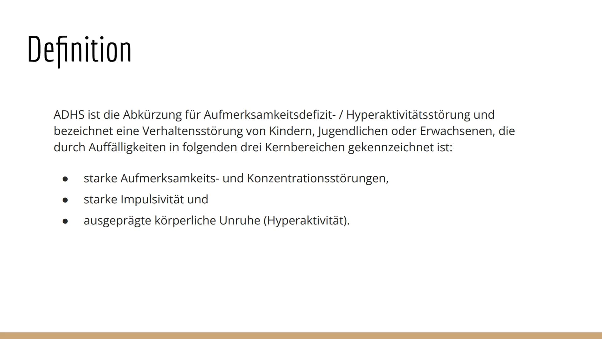 ADHS
3 Gliederung
Definition
• Symptome
Folgen
●
Unterschied ADS - ADHS
Ursachen
Diagnostik
Therapie
Prognose
Quellenangaben
Komorbiditäten 