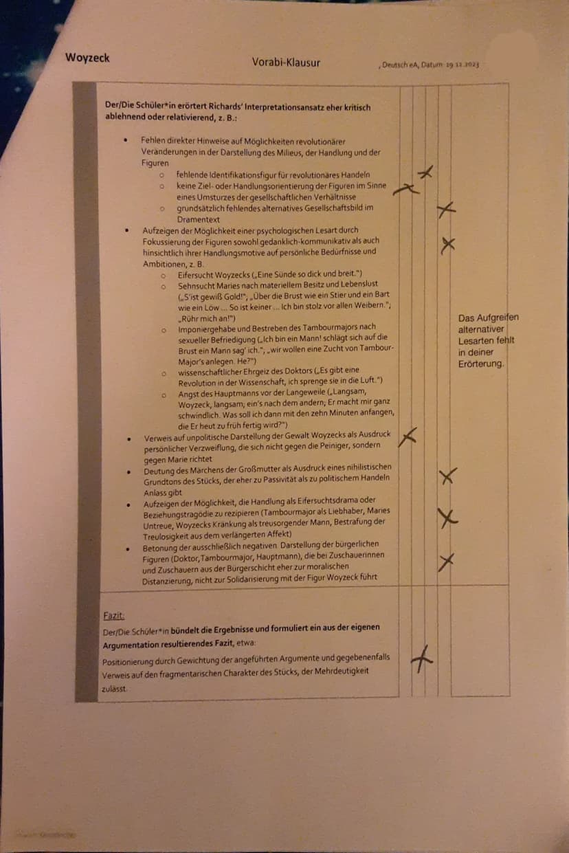 Klausur unter Abiturbedingungen (315 Minuten)
Name:
Hinweise:
Lesen Sie zunächst die bereitstehenden zwei Aufgaben ,,Woyzeck"
und ,,Lyrik" g