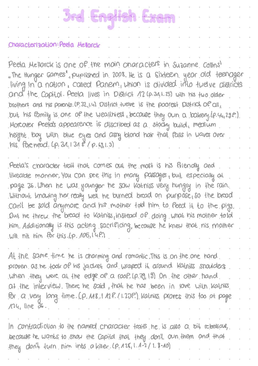 The Hunger games: characterisation: Peeta Mallarck