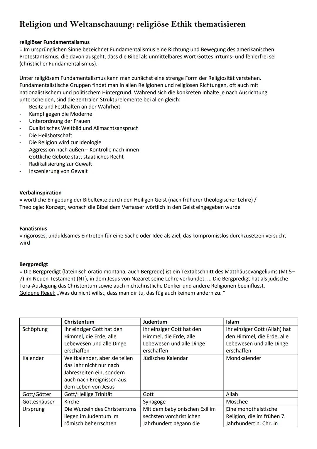 Religion und Weltanschauung: religiöse Ethik thematisieren
religiöser Fundamentalismus
= Im ursprünglichen Sinne bezeichnet Fundamentalismus