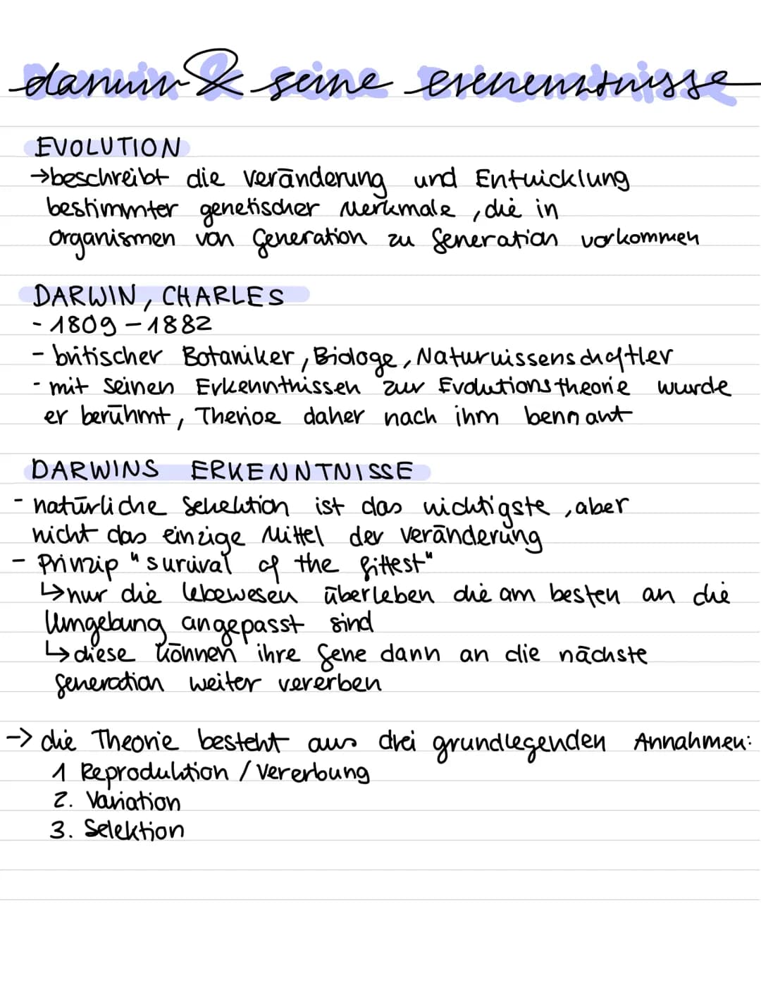 Evolution:
Alles, was wir gemacht haben:
Darwin und seine Erkenntnisse
Die darauf aufbauende synthetische Theorie der Evolution mit den Evol