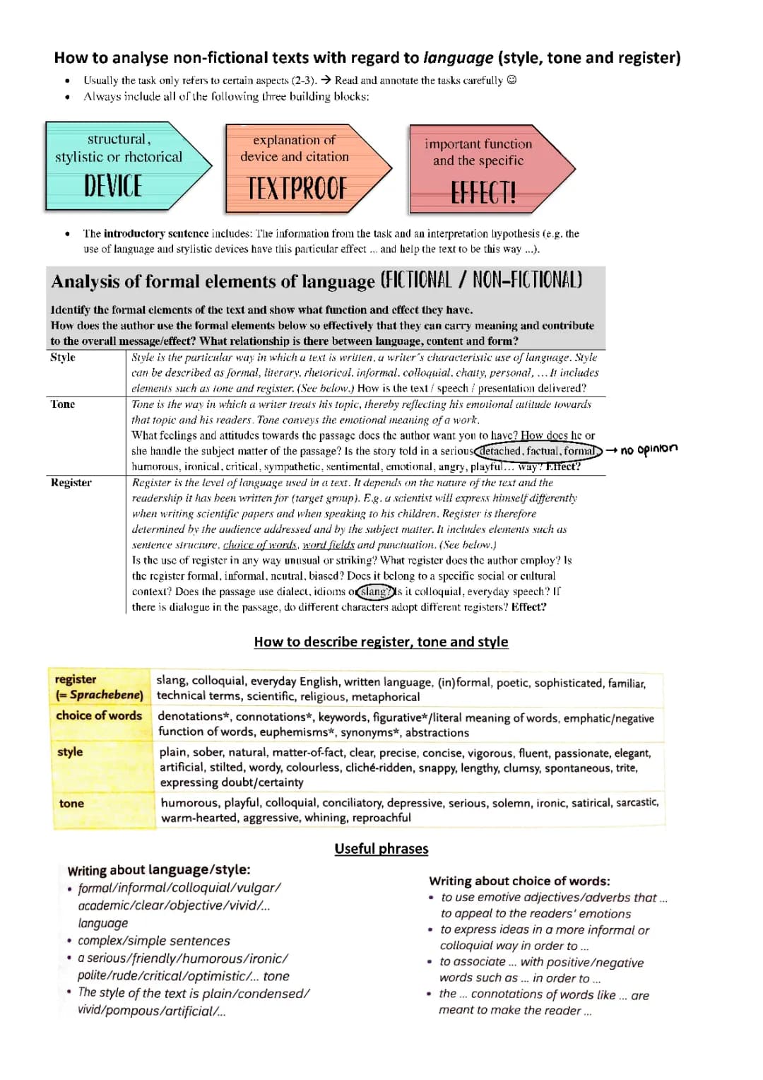 How to analyse non-fictional texts (Style, tone, Register)