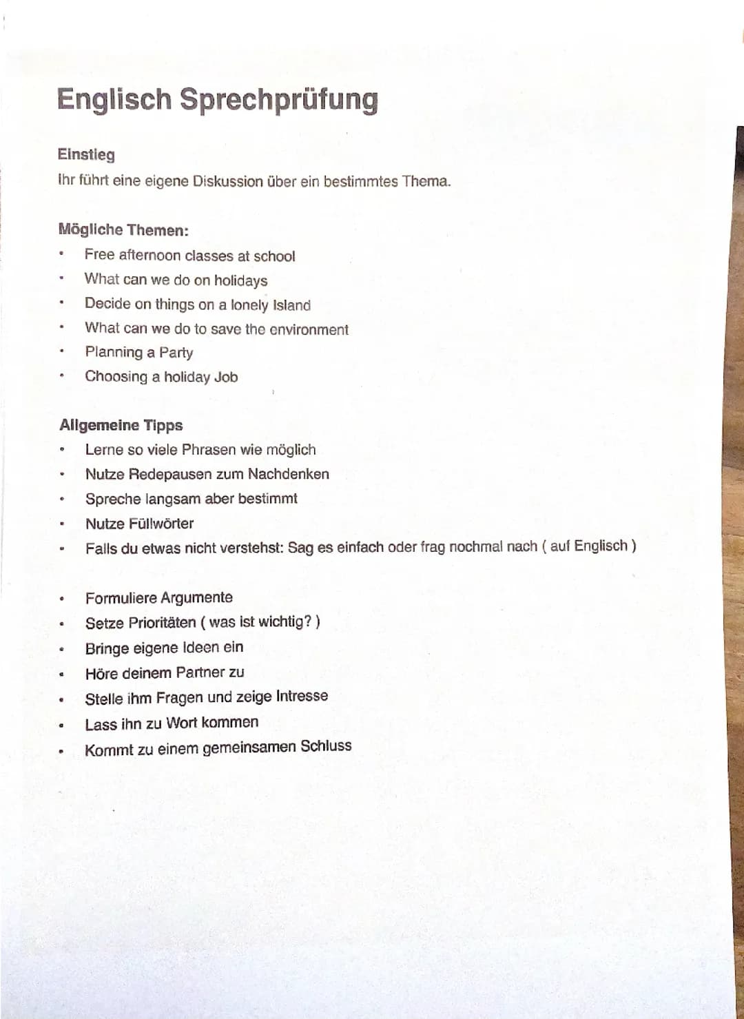 Englisch Sprechprüfung Klasse 10 