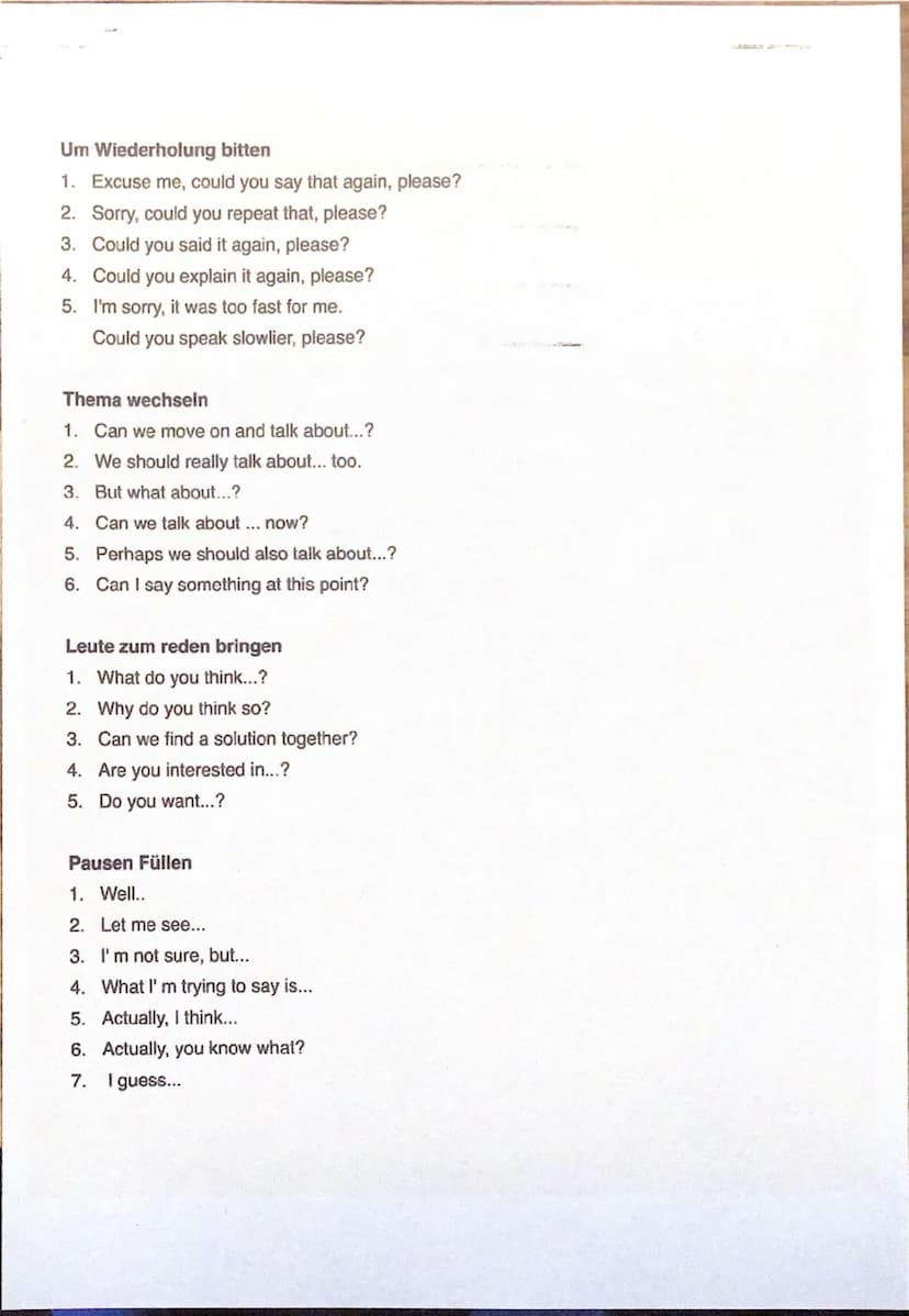 # Englisch Sprechprüfung

Einstieg
Ihr führt eine eigene Diskussion über ein bestimmtes Thema.

Mögliche Themen:
- Free afternoon classes at