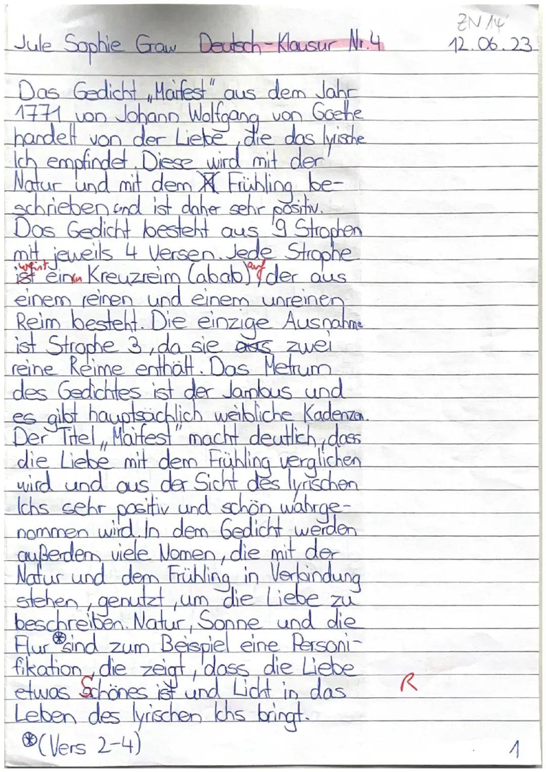Klausur Gedichtsanalyse „Maifest“