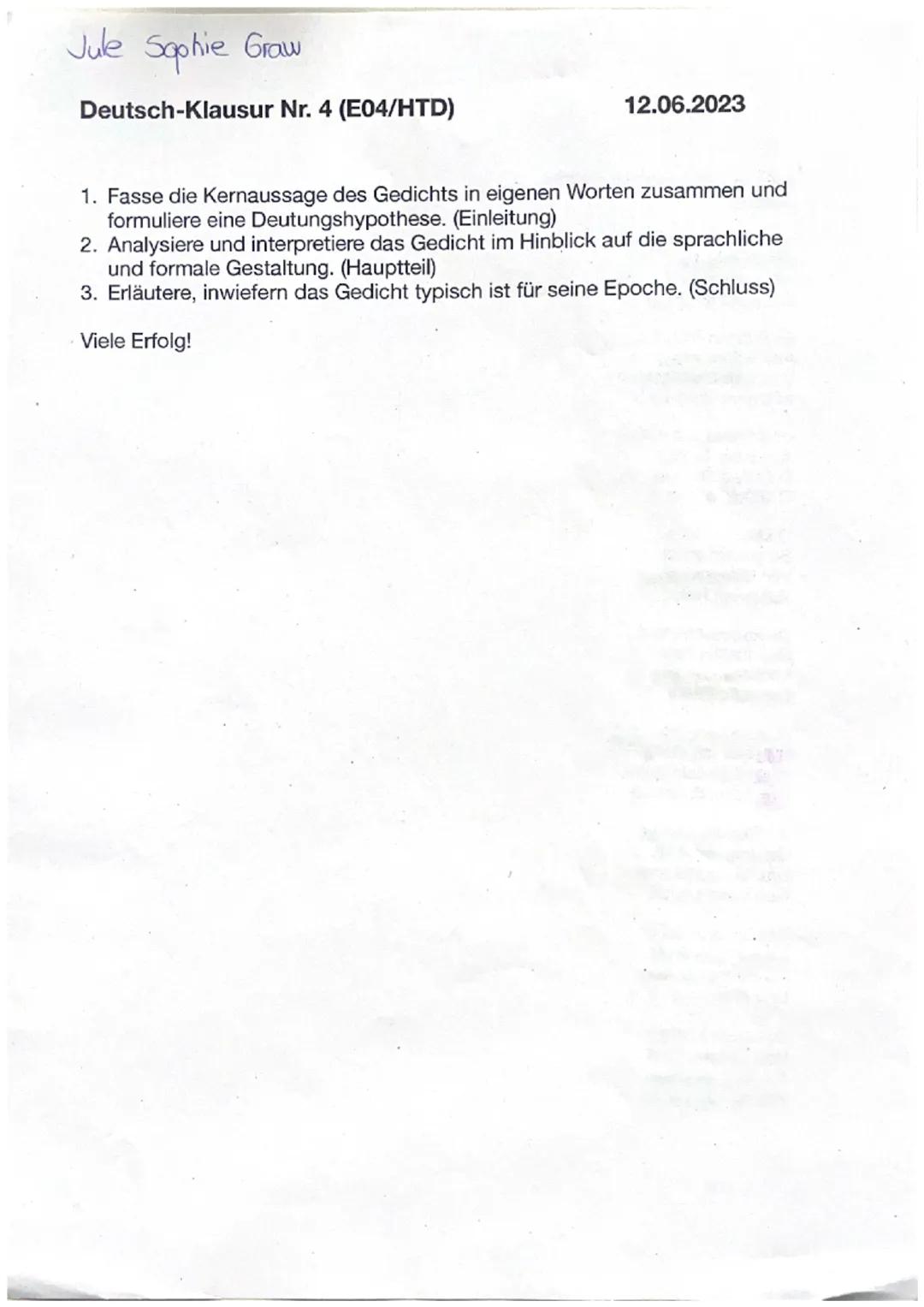 Jule Sophie Graw Deutsch-Klausur Nr.4.
Das GedichtMaifest" aus dem Jahr
1771 von Johann Wolfgang
von Goethe
handelt von der Liebe, die das l