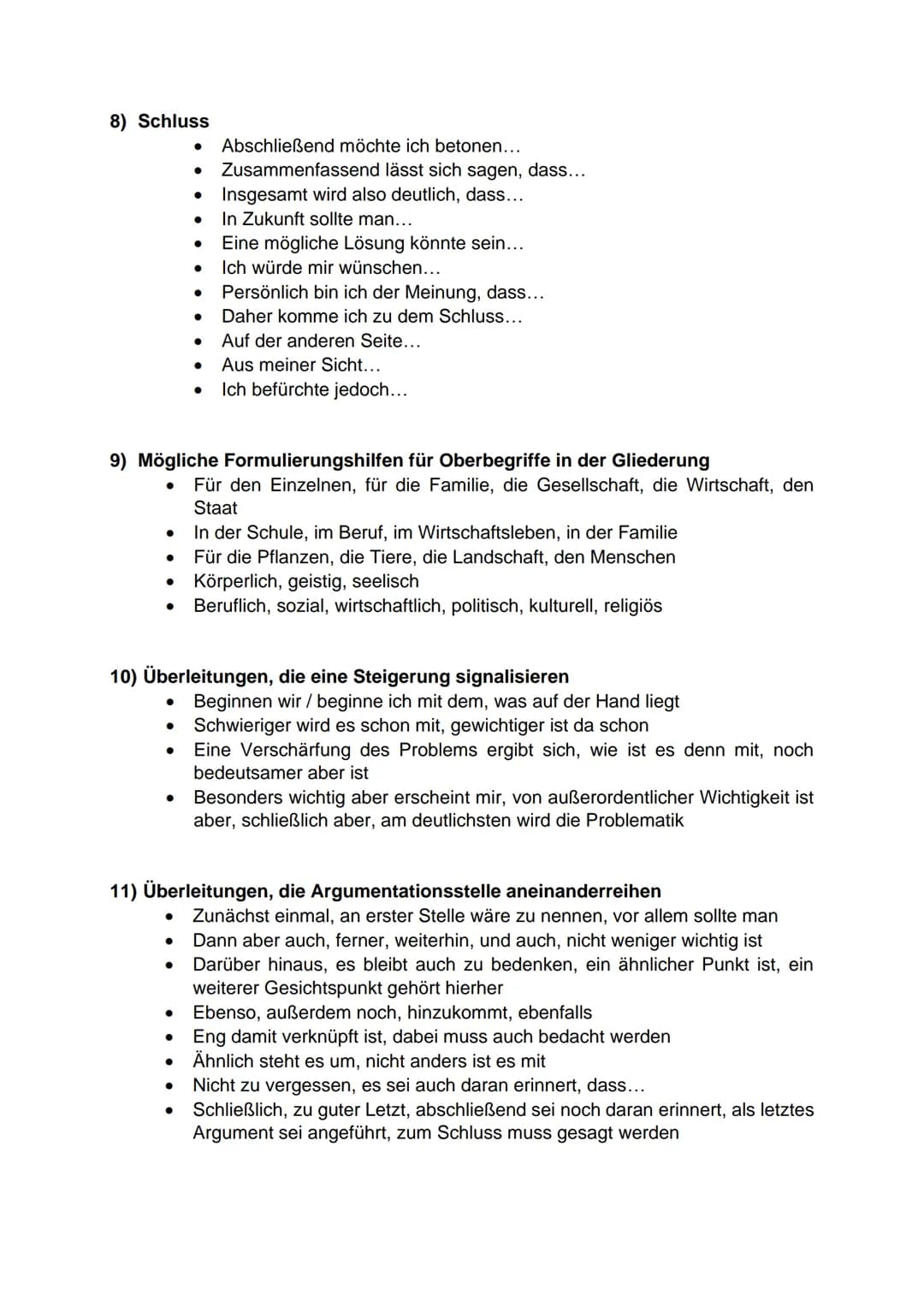 Tipp: Markiere pro Punkt 3-4 Formulierungen, die dir besonders gefallen und merke
sie dir.
1) Einleitung
●
●
●
2) Informationen aus dem Mate