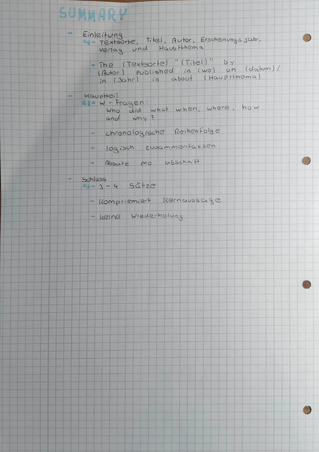 DESCRIBE (say what it
Simple present
kurze
The
by
in
Haubteil
- alle
BRUNNEN
Einleitung mit Textsorte, Autor Thema. Titel
given
text
i's an 