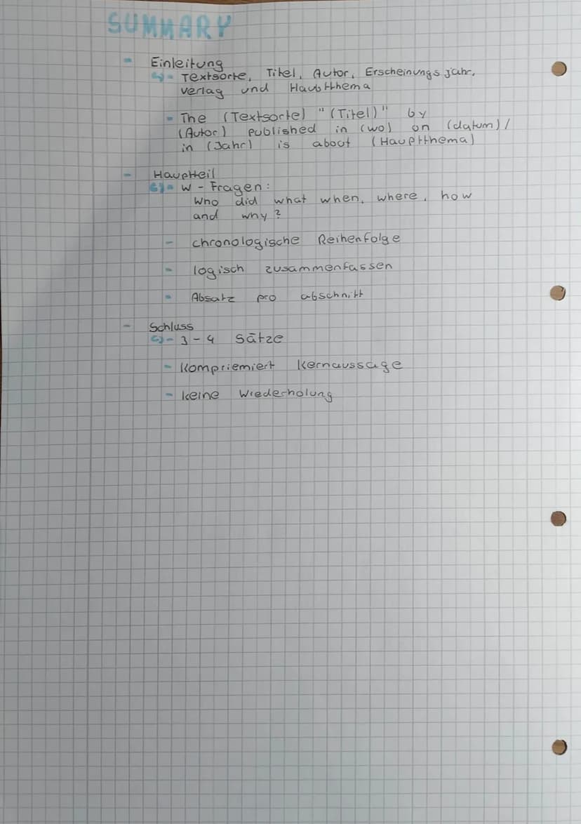 DESCRIBE (say what it
Simple present
kurze
The
by
in
Haubteil
- alle
BRUNNEN
Einleitung mit Textsorte, Autor Thema. Titel
given
text
i's an 