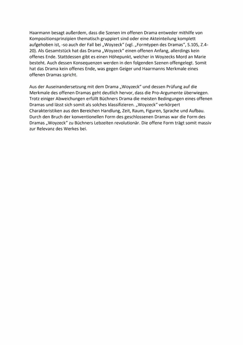 Literarische Erörterung "Woyzeck - ein offenes Drama?"
Erörtert, inwieweit das Drama ,,Woyzeck" als ein offenes Drama bezeichnet werden kann