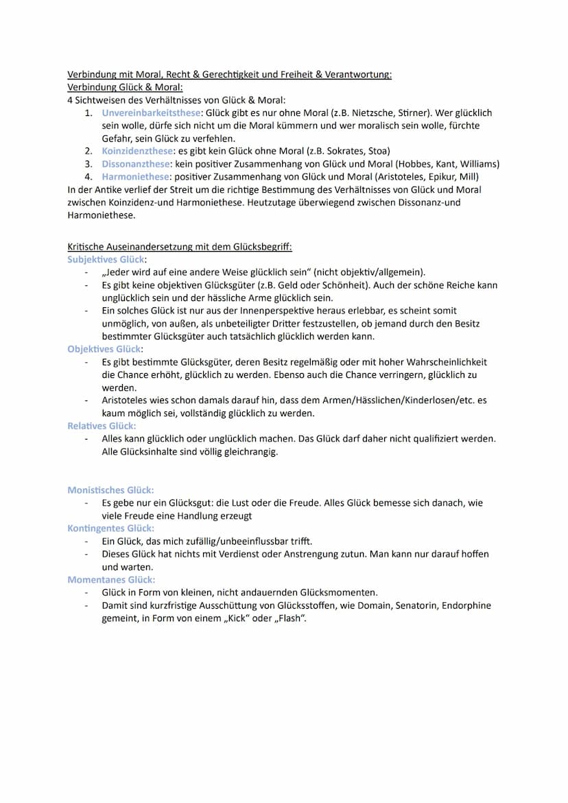 Moralbegründung
Kriterien eines gelingenden Lebens
Glück und Zufriedenheit (z.B. Pyramide (Marslow)
Pflichtenerfüllung/Normenkonformität (Un