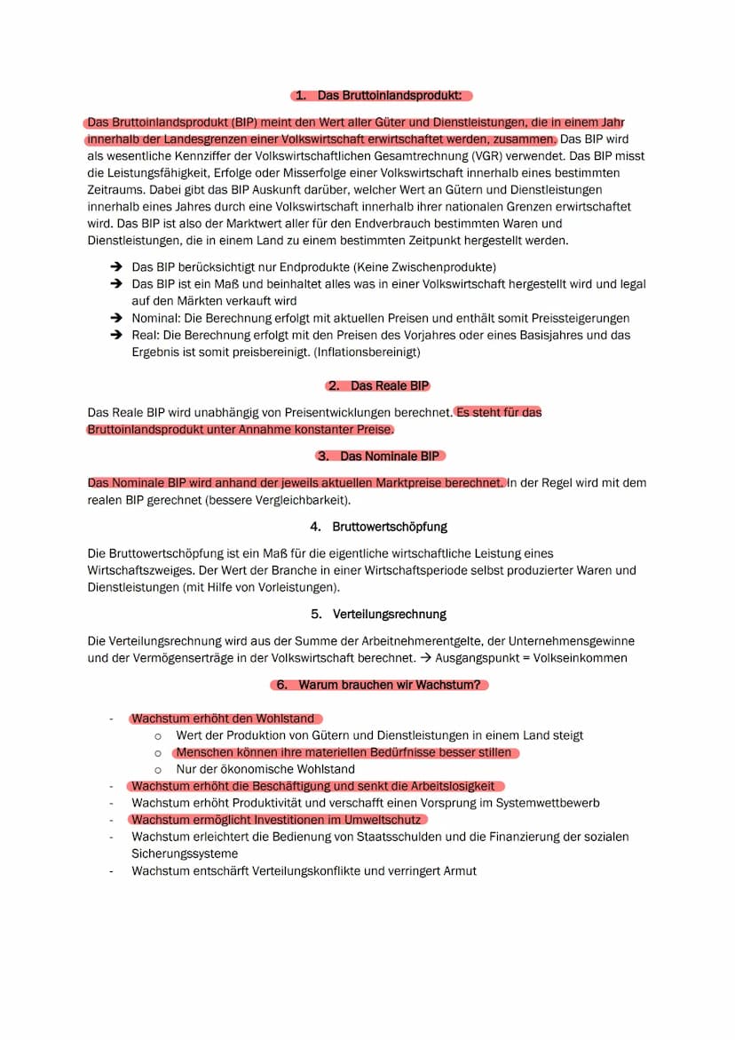 Sozialwissenschaften LK Themen Zusammenfassung Q1 1. Klausur:
1. Das Bruttoinlandsprodukt
2. Reale BIP
3. Nominale BIP
4. Bruttowertschöpfun