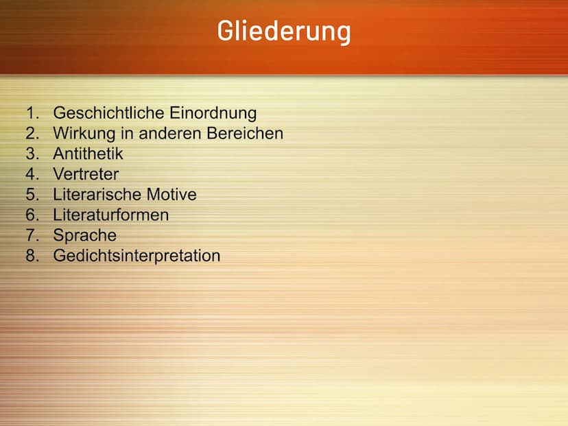 Barock: Epoche der
Gegensätze
Carpe diem
(Nutze den Tag) Gliederung
1. Geschichtliche Einordnung
2. Wirkung in anderen Bereichen
3. Antithet