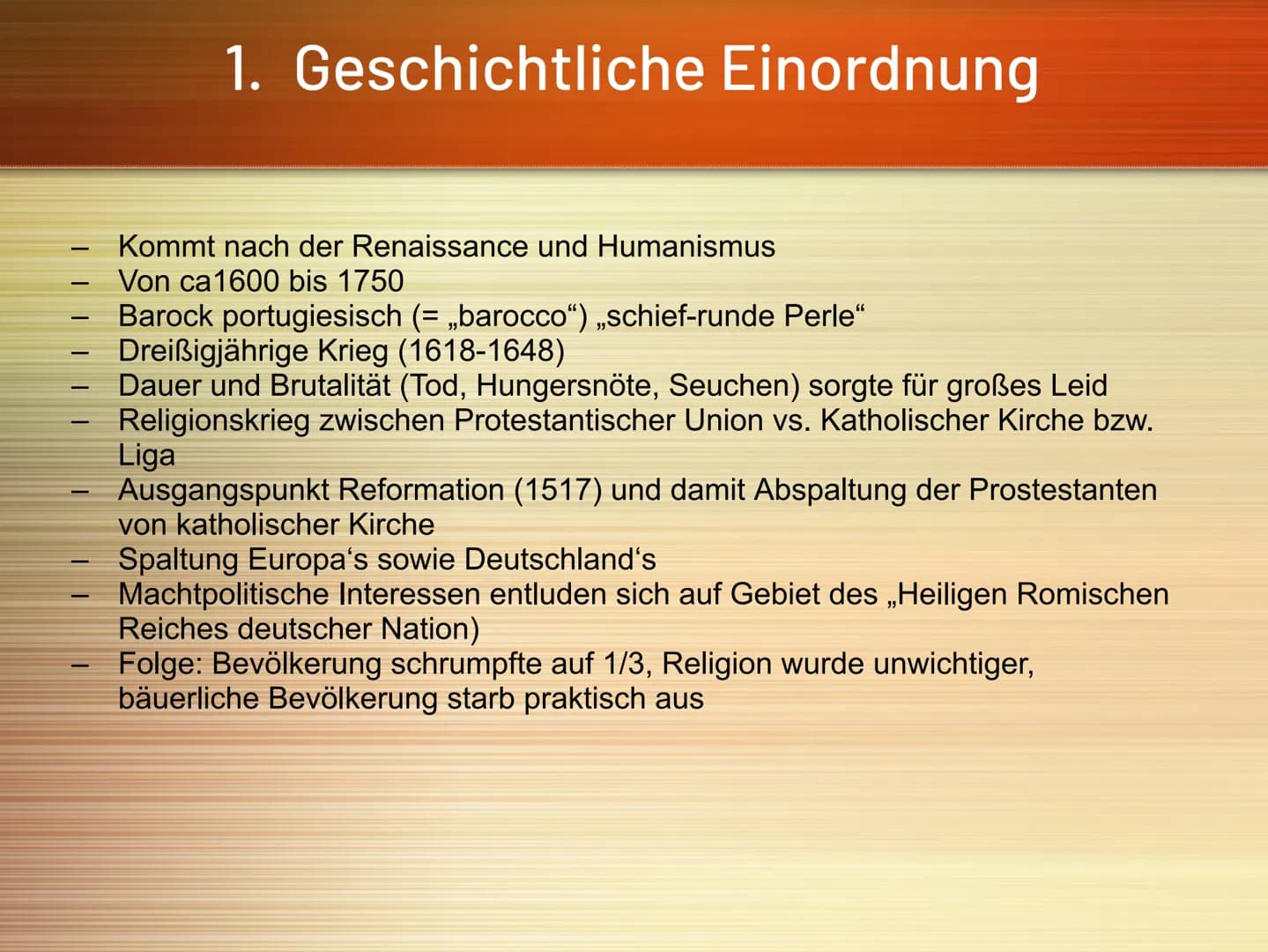 Barock: Epoche der
Gegensätze
Carpe diem
(Nutze den Tag) Gliederung
1. Geschichtliche Einordnung
2. Wirkung in anderen Bereichen
3. Antithet