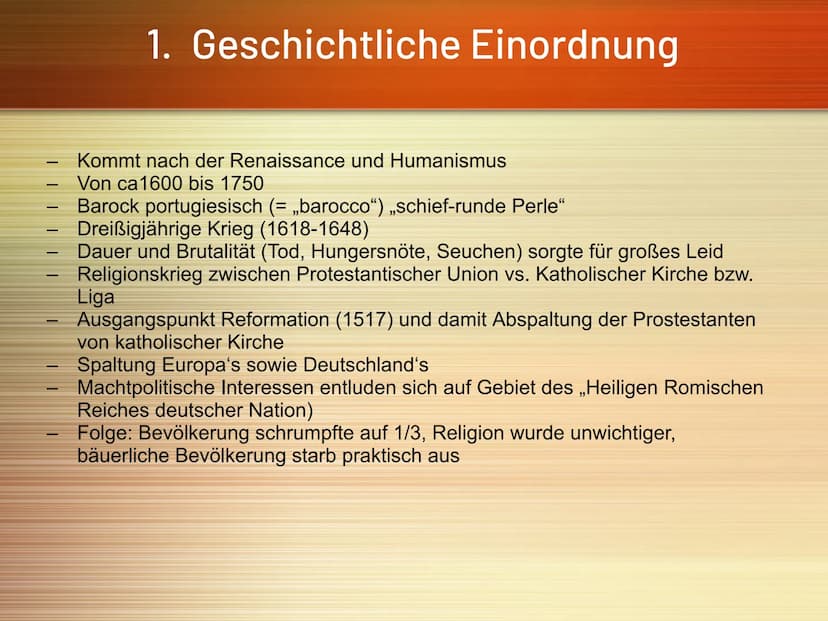 Barock: Epoche der
Gegensätze
Carpe diem
(Nutze den Tag) Gliederung
1. Geschichtliche Einordnung
2. Wirkung in anderen Bereichen
3. Antithet