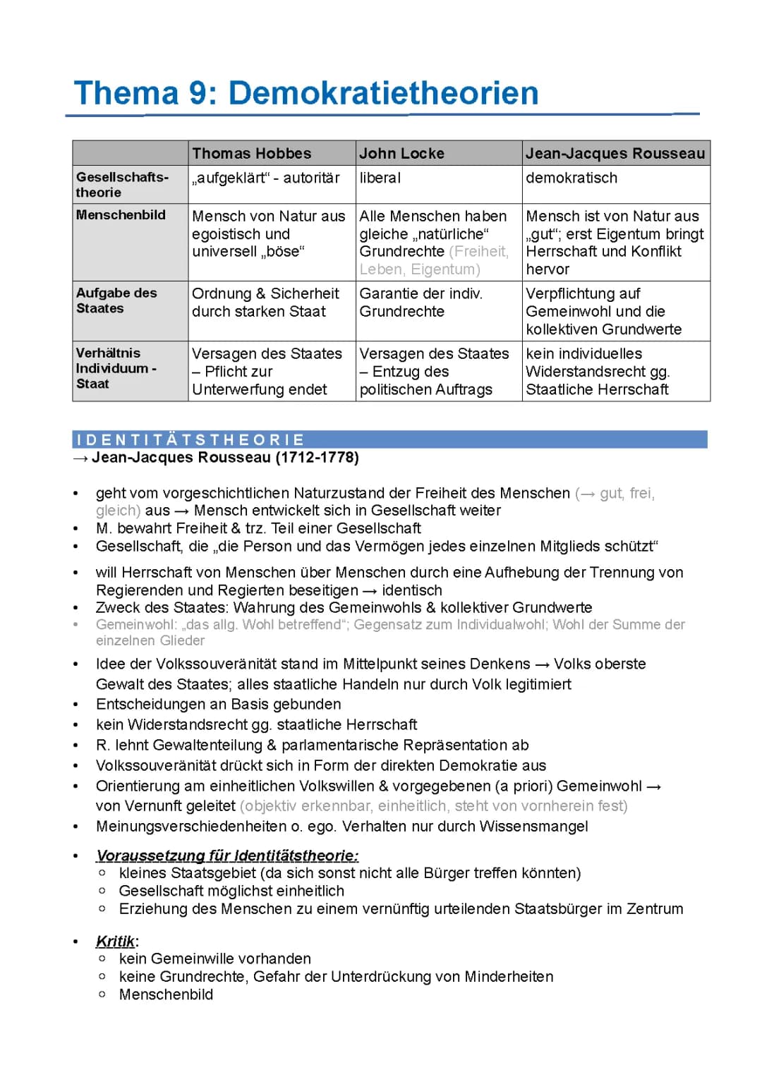 Prüfungsvorbereitung - Demokratietheorien