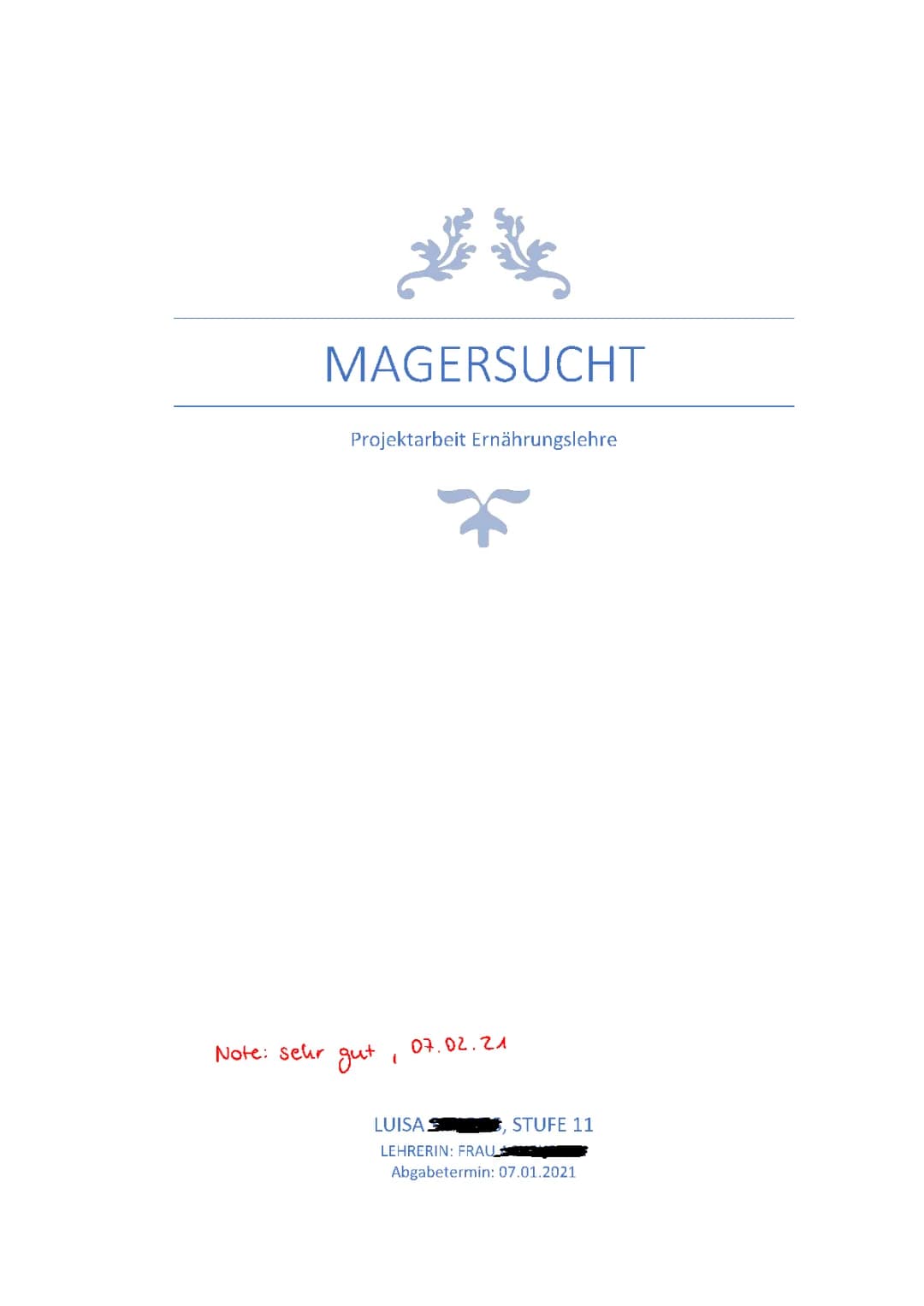 Projekt/Facharbeiter Magersucht