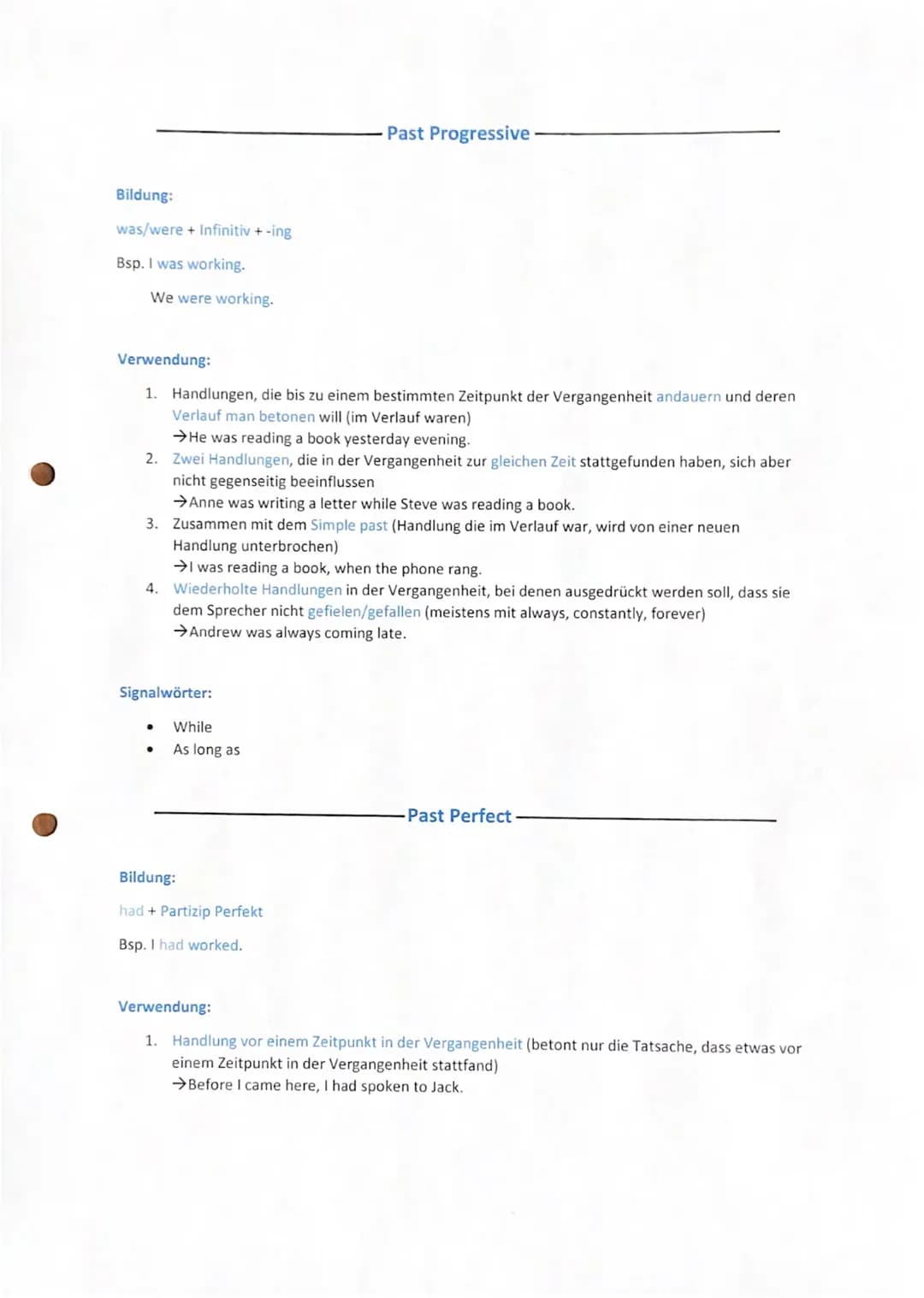 Bildung:
Regelmäßig: Infinitiv + -ed
Unregelmäßig: 2. Spalte der irregular verbs
Bsp. I worked on Sunday.
I went to school yesterday.
Verwen