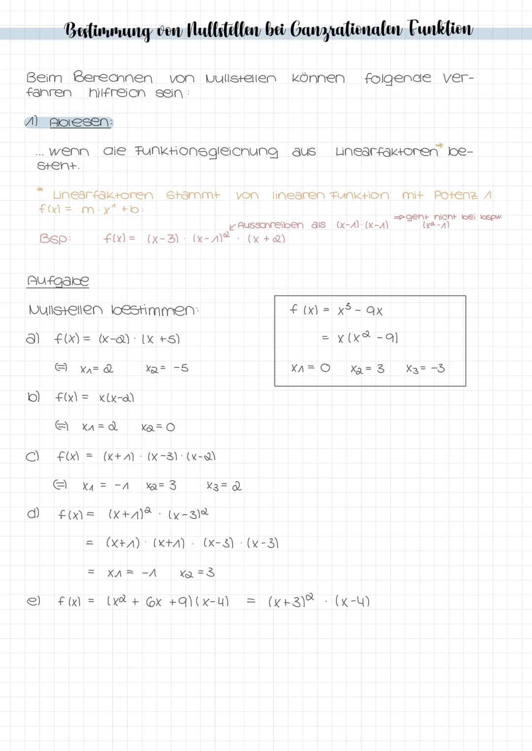 Nullstellen berechnen
Nullstellen?
2
Substitution
Bestimmen bei Ganzrationalen Funktionen
+ Übungen
3
Verstehen
Ablesen
LO
pq- Formel
Auskla
