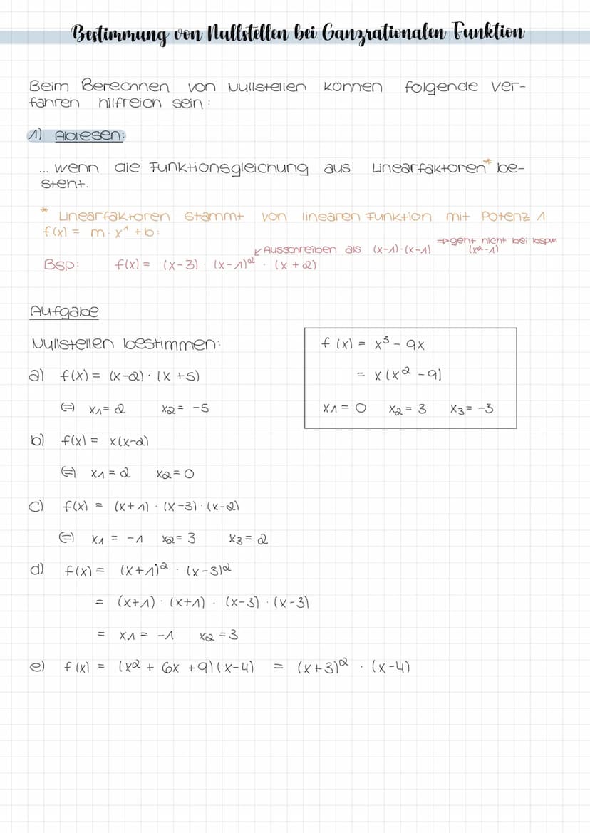 Nullstellen berechnen
Nullstellen?
2
Substitution
Bestimmen bei Ganzrationalen Funktionen
+ Übungen
3
Verstehen
Ablesen
LO
pq- Formel
Auskla
