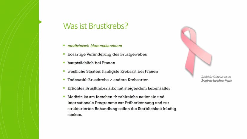 Brustkrebs
Knowunity@matura2021 Was ist Brustkrebs?
■ medizinisch Mammakarzinom
bösartige Veränderung des Brustgewebes
hauptsächlich bei Fra
