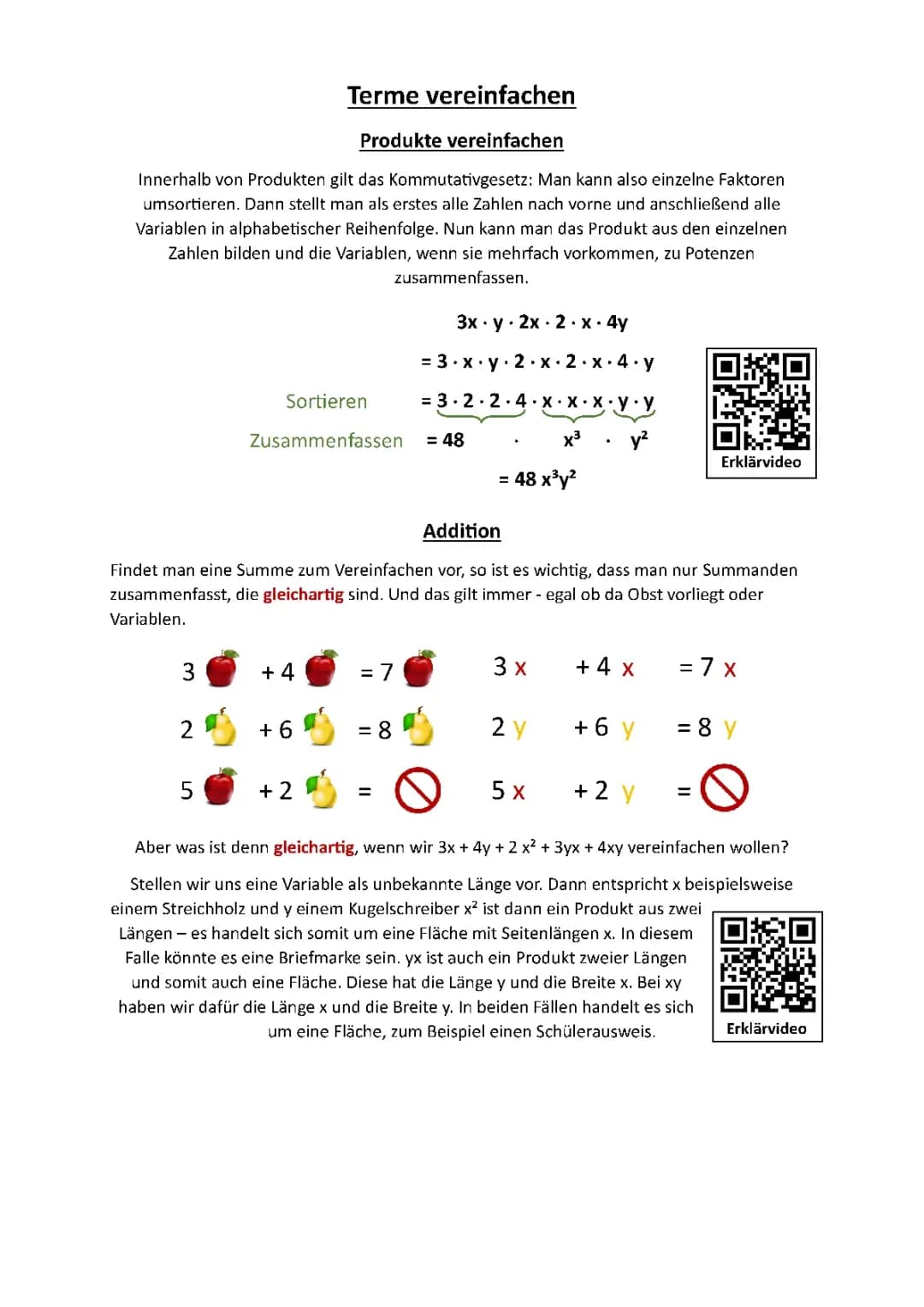 Terme vereinfachen für Klasse 7