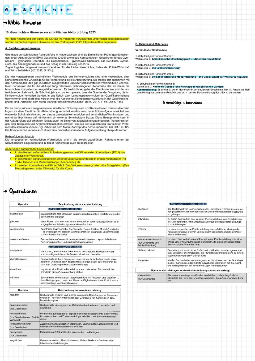 Alle Lösungen und Themen für das Geschichts-Abitur 2023 Niedersachsen