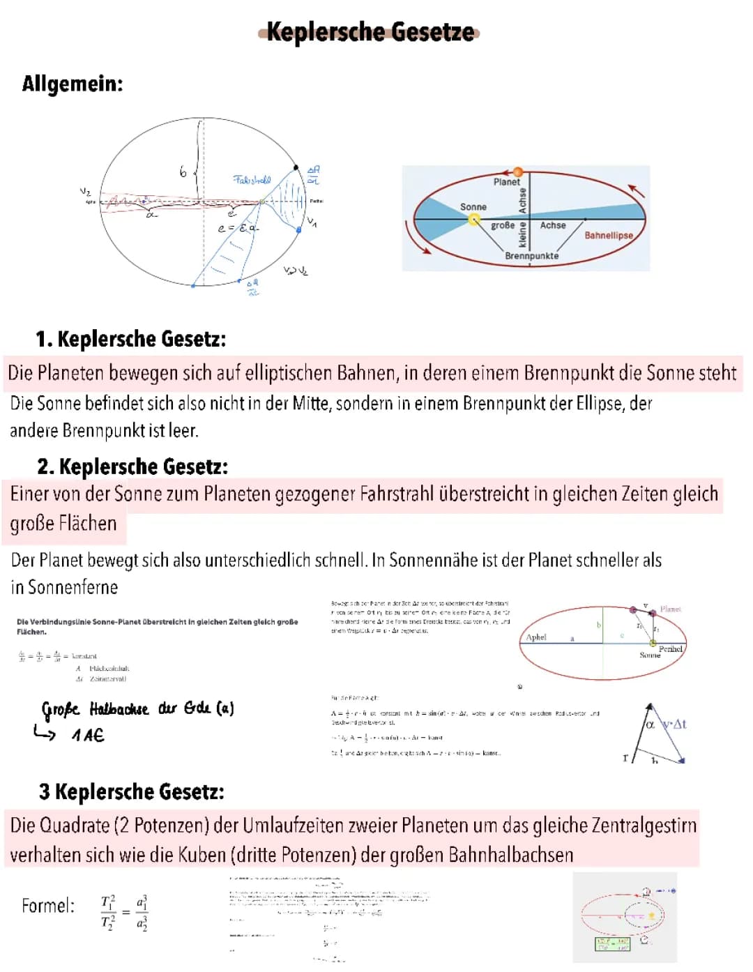 Keplersche Gesetze, Gravitation, Kreisbewegung, Energie