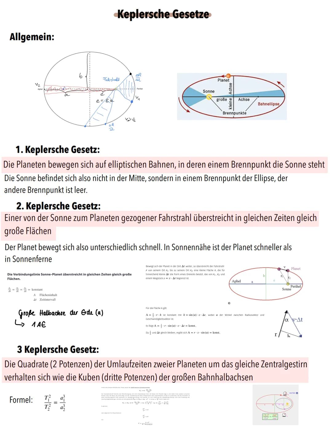 Allgemein:
V₂
ä
6
=== konstant
Fabshell
e=&a
A Flächeninhalt
4
Zeitintervall
Keplersche Gesetze
of
AL
Die Verbindungslinie Sonne-Planet über