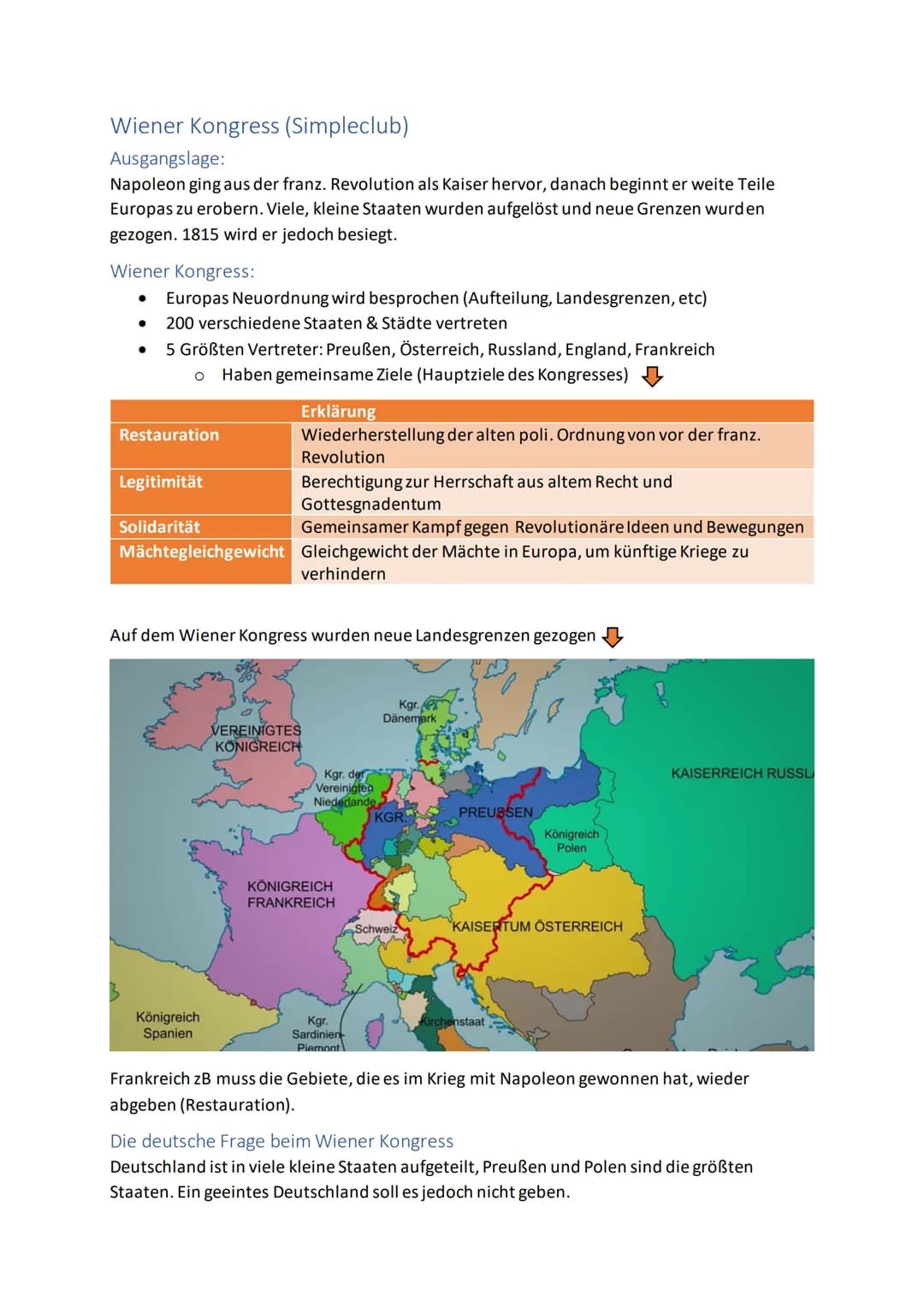 Geschichte Abiturvorbereitung 1815-
1945
Inhalt
Wiener Kongress (Simpleclub)
Ausgangslage:....
Wiener Kongress:.
Die deutsche Frage beim Wie
