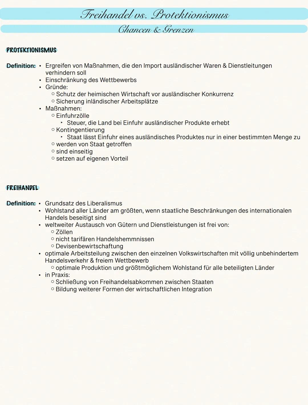 PROTEKTIONISMUS
Definition: Ergreifen von Maßnahmen, die den Import ausländischer Waren & Dienstleitungen
verhindern soll
Einschränkung des 