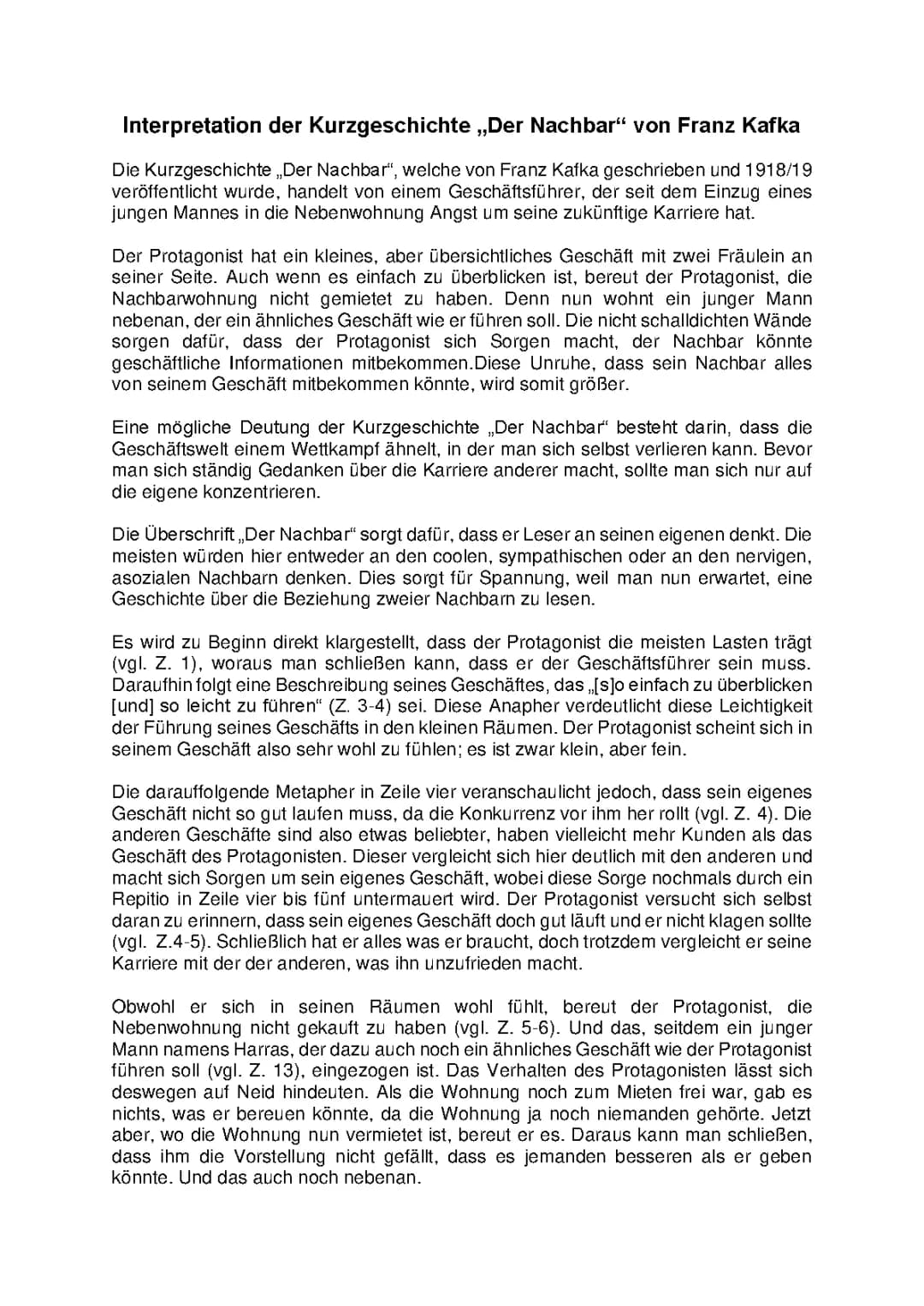 Der Nachbar von Franz Kafka und Bertolt Brecht: Text und Analyse
