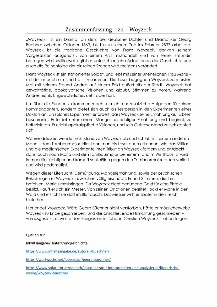 Die Hintergrundgeschichte von Woyzeck
In meiner Recherche fand ich heraus, dass Wozzeck auf einer Reihe von Fällen
basiert. (Alle mit ungefä