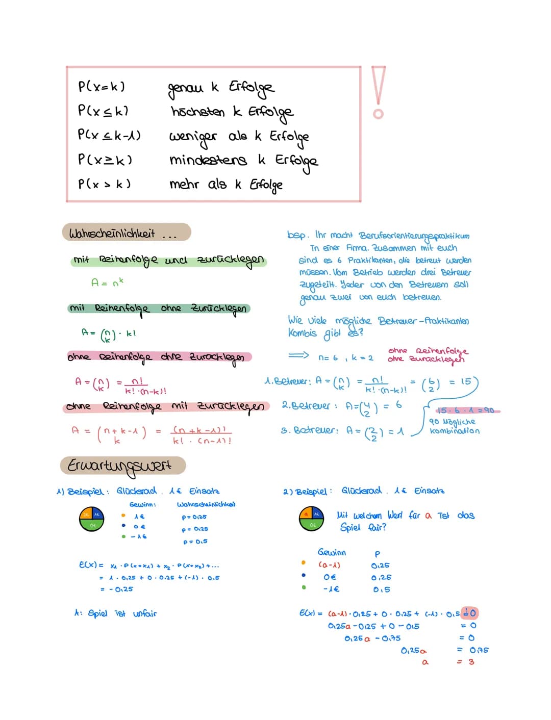 Bernoulli- Versuch
=> Zufallexperiment mit zwei Ergebnissen (z. B. Münzwurf)
• eine Bernoulli - Kette haben wir, wenn man ein Bemoulli - Exp