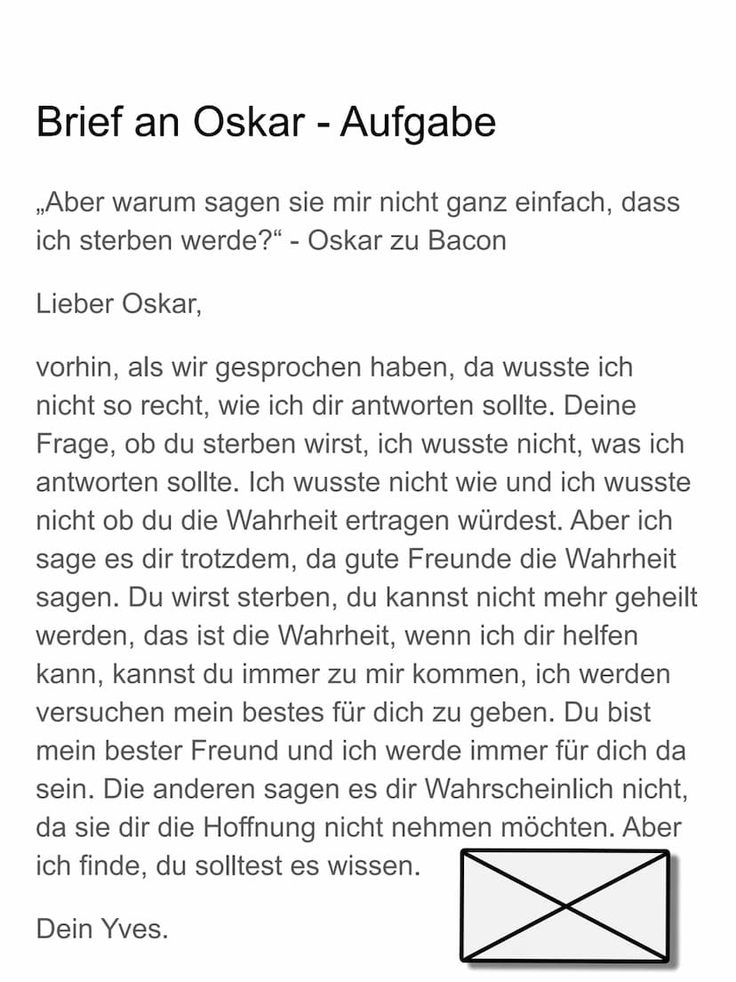 Oskar und die
Dame in Rosa
Eric-Emmanuel Schmidt
Lesetagebuch
Jonah Steckbrief Oskar
Name: Oskar
Alter: 10 Jahre
Krankheit/Schicksal: Leukäm