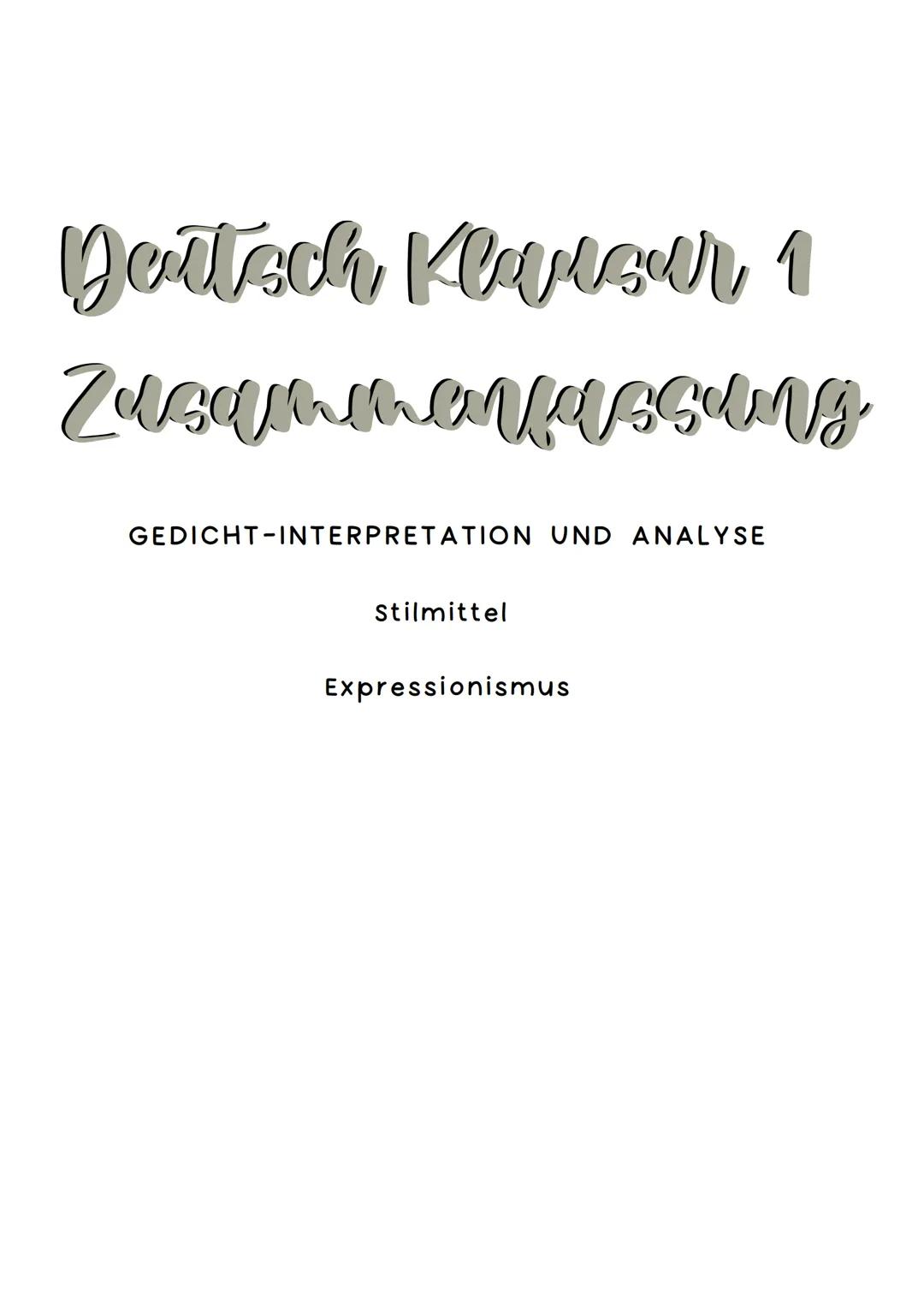 Dartsch Klarsar 1
Zusammenfassung
GEDICHT INTERPRETATION UND ANALYSE
stilmittel
Expressionismus AUFBAU
Einleitung:
Beispiel:
Titel, Autor, E