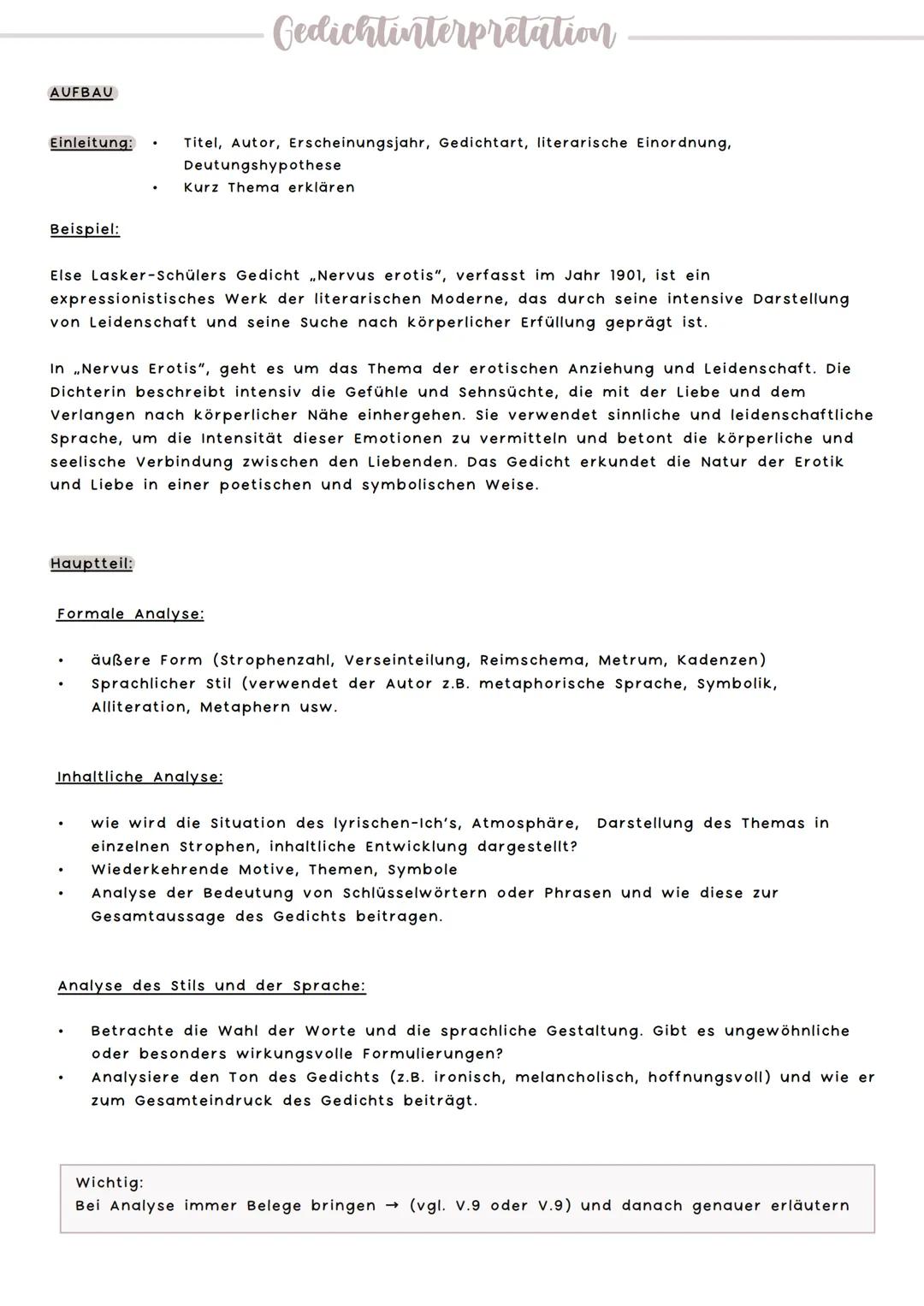 Dartsch Klarsar 1
Zusammenfassung
GEDICHT INTERPRETATION UND ANALYSE
stilmittel
Expressionismus AUFBAU
Einleitung:
Beispiel:
Titel, Autor, E