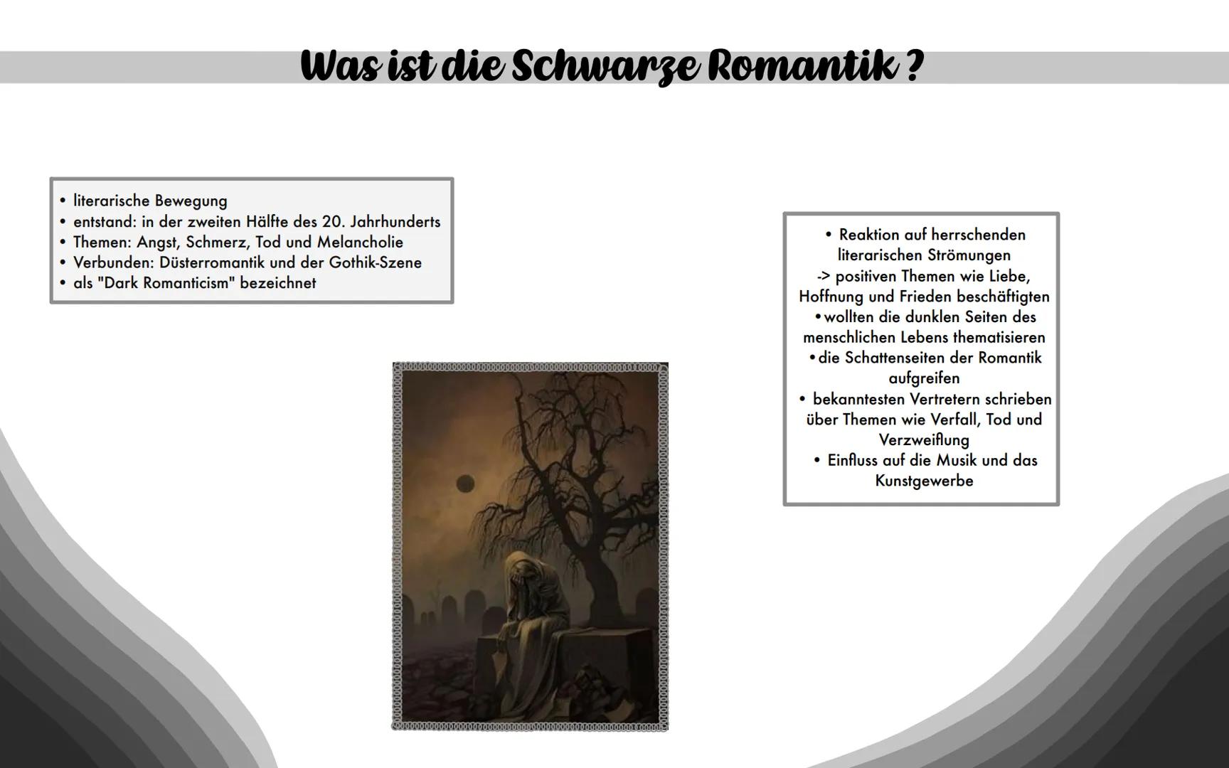 Schwarze Romantik/
Schauerromantik
Deutsch LK - Q1 2022/23 - Herr Sobbe
Maria und Promise
designed by promise Themenüberblick
???
1) Was ist