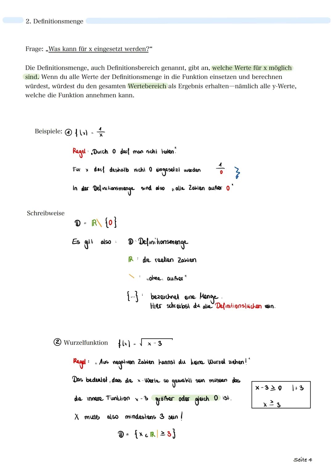 1. Ableitungen
2. Definitionsmenge
3. Schnittpunkte mit Koordinatenachsen
a) Nullstellen (Schnittpunkte mit x-Achse)
b) y-Achsenabschnitt (S