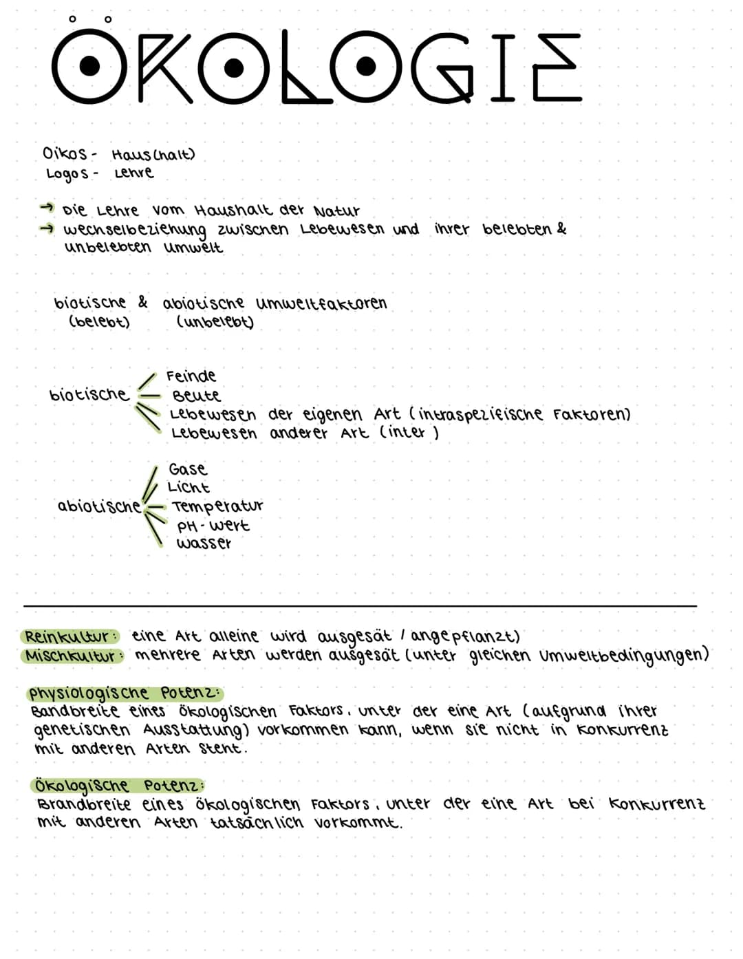 O O
OKOLOGIE
Oikos Haus (halt)
Logos- Lehre
→Die Lehre vom Haushalt der Natur
→ wechselbeziehung zwischen Lebewesen und ihrer belebten &
unb