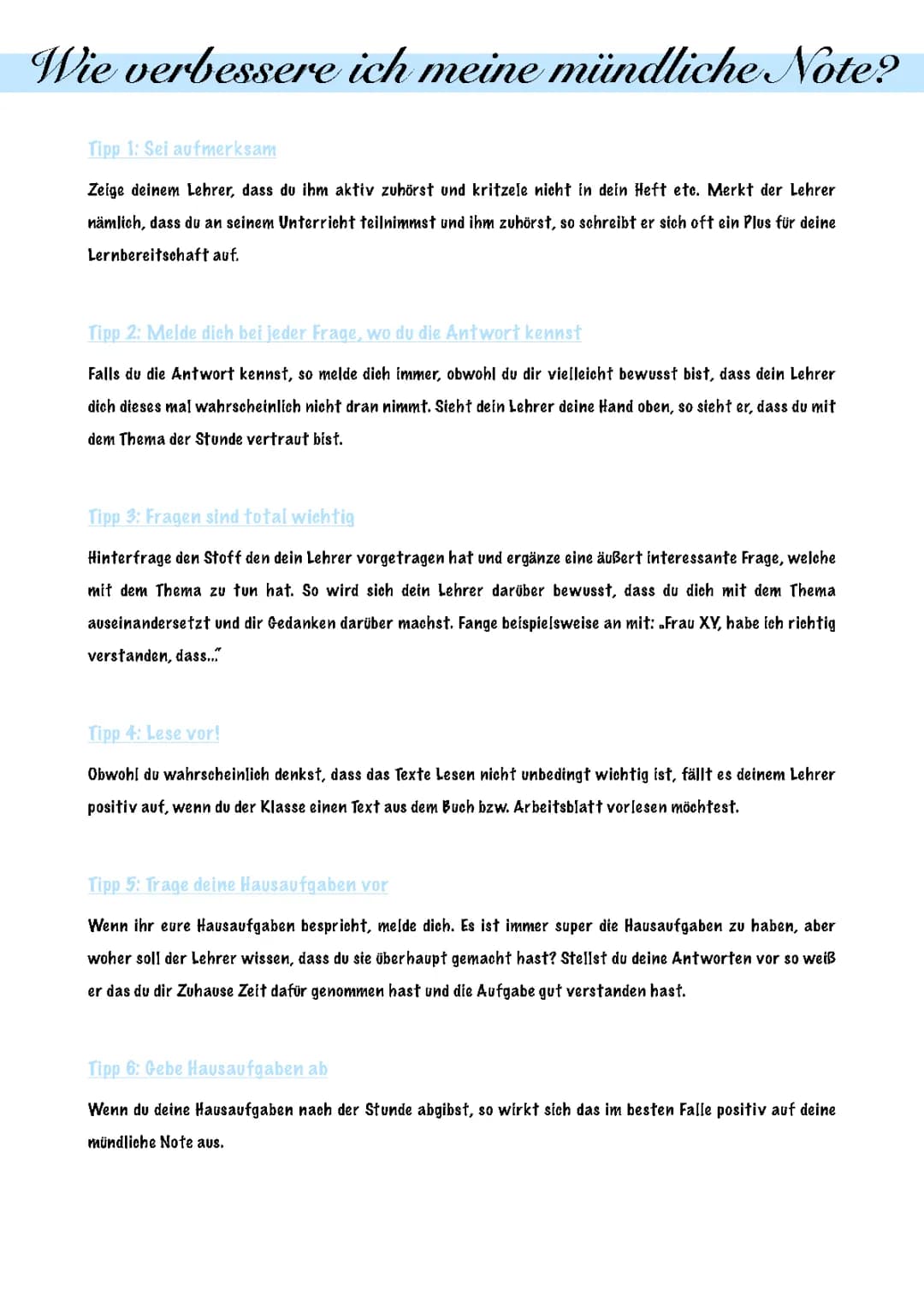Mündliche Note verbessern