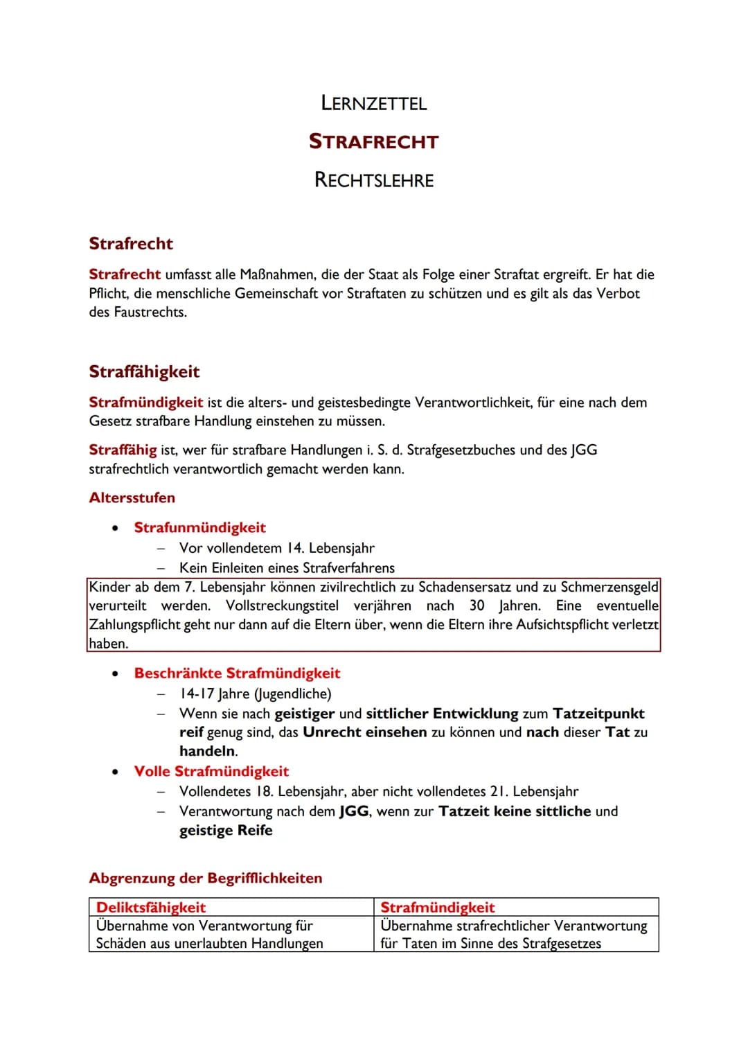 Strafrecht
Strafrecht umfasst alle Maßnahmen, die der Staat als Folge einer Straftat ergreift. Er hat die
Pflicht, die menschliche Gemeinsch