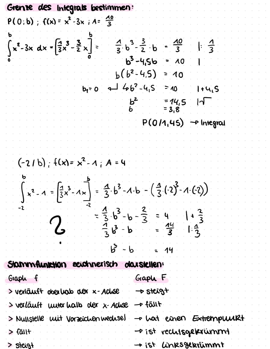 Integralreclining:
Stamfunktion → F'(x) = f(x) Aufleiten"
To
Flächeninhaltfunktions
Bestand
f(x) = x^
1
F(x) = n +₁
n11
X
Mathe
Beispiel:
f(